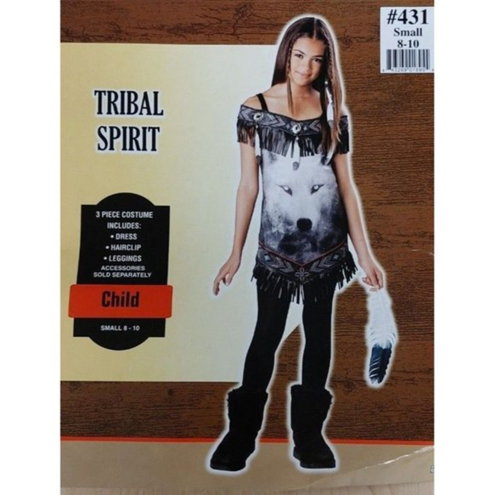 Tribal Spirit Indian Shirt Girls In Spirit Halloween‎ Costume Wolf Face Size 8